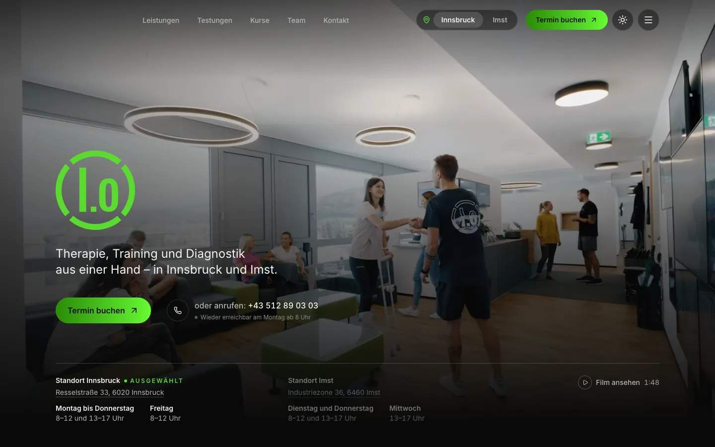 Startseite von Physio 1.0